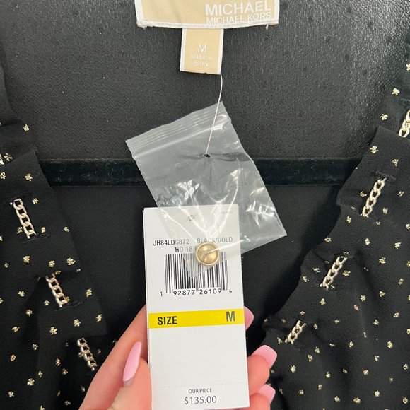 Michael Kors Long sleeve black blouse with gold polka dots and chain NWT - Picture 5 of 7